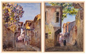 Coppia di acquerelli con scorci di Kos