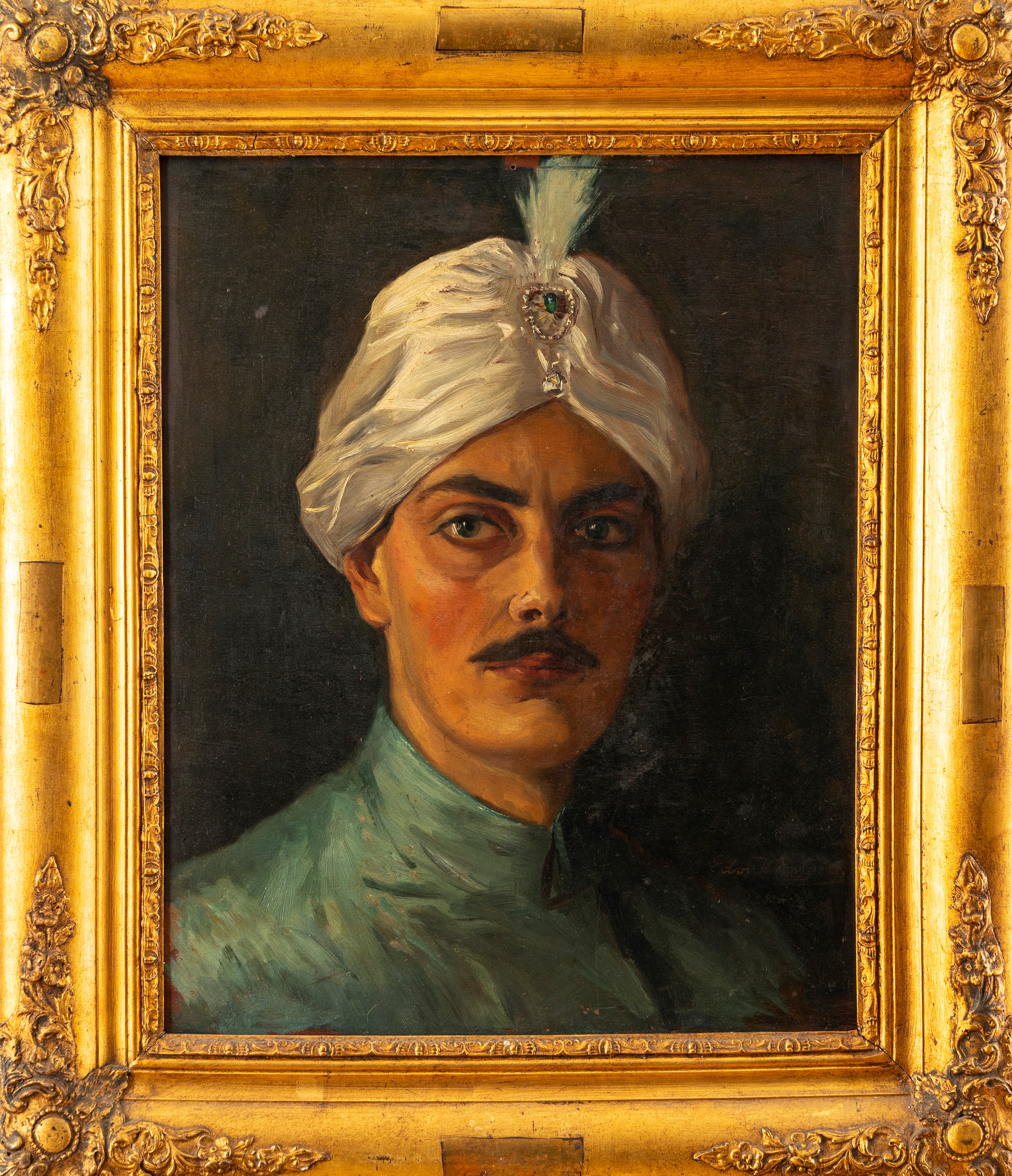 George Edvi-illés - Ritratto di principe indiano, olio su compensato
