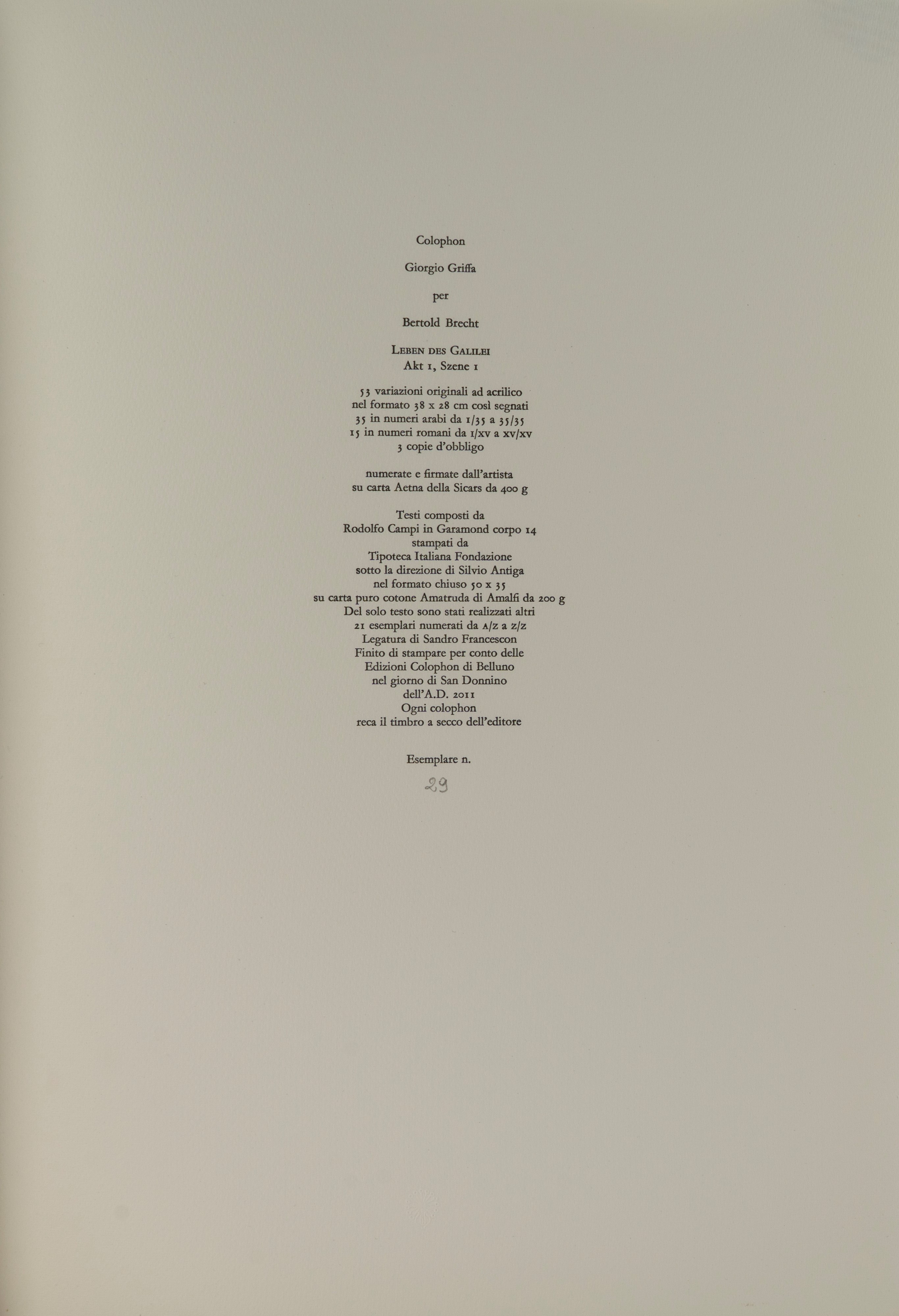 Giorgio Griffa - Bertold Brecht, Leben Des Galilei