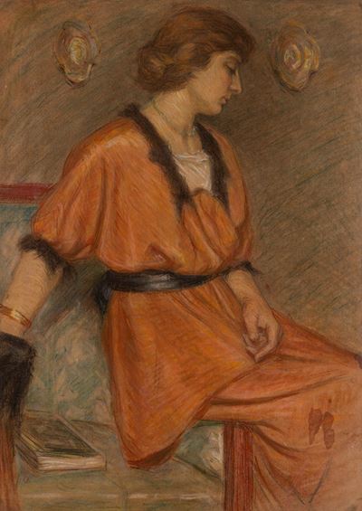 Autore anonimo, Ritratto di giovane donna in abito rosa, pastello su cartoncino