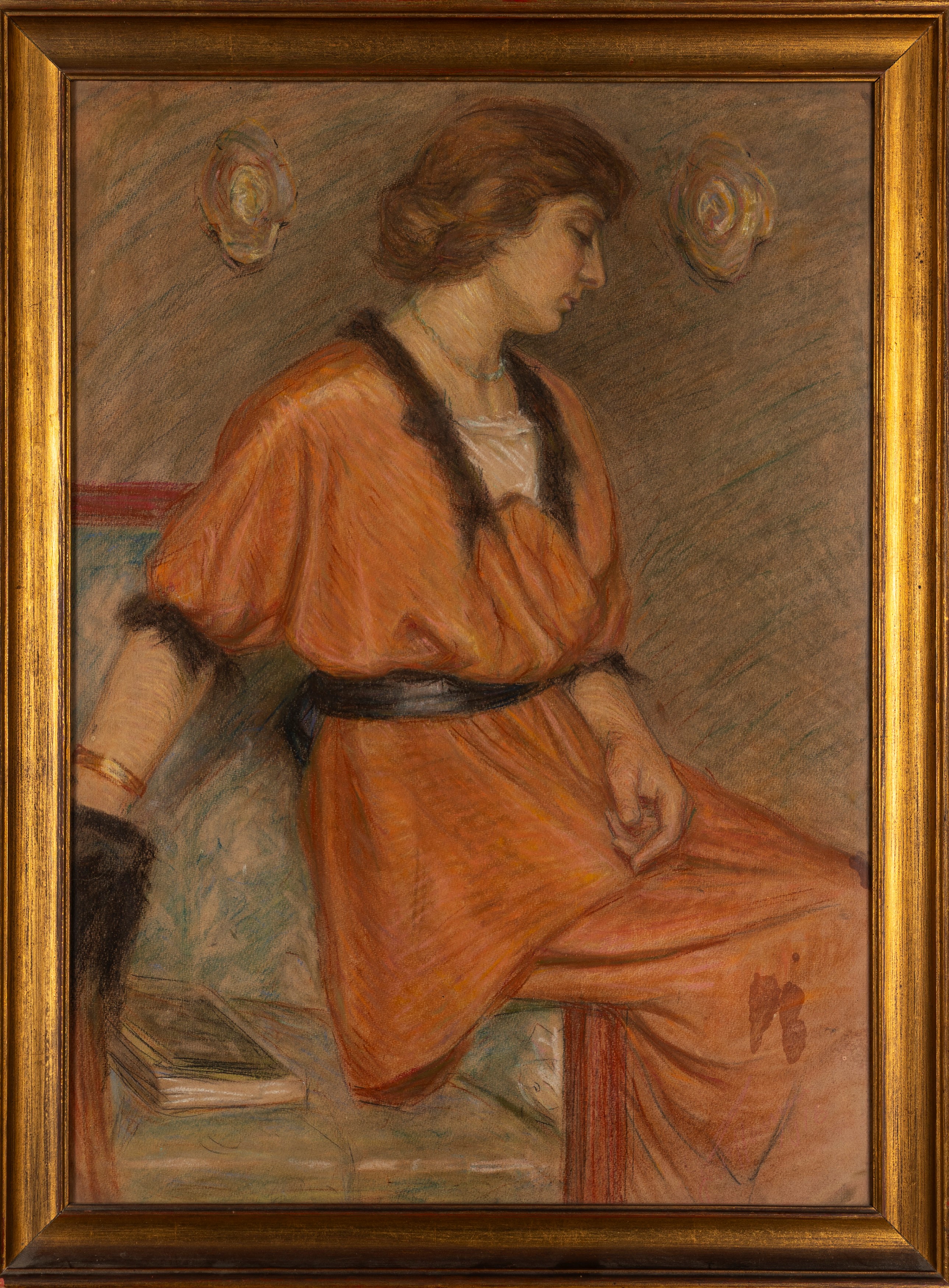 Scuola Italiana, Inizi Secolo XX - Autore anonimo, Ritratto di giovane donna in abito rosa, paste...