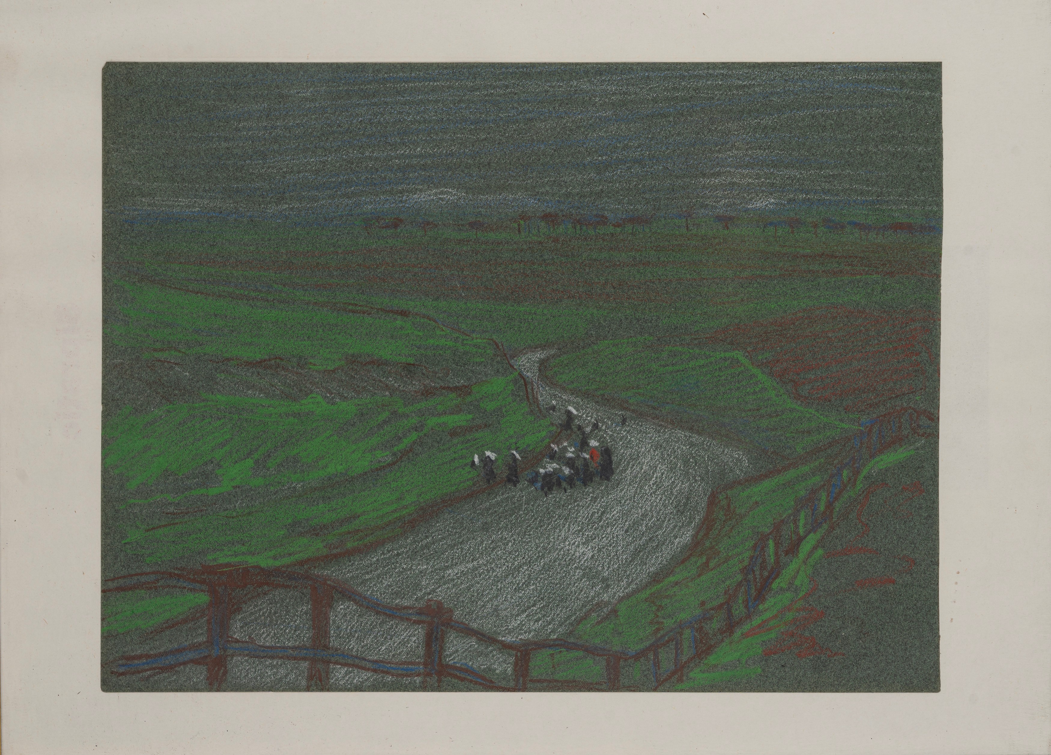Pietro D'achiardi - Coppia di disegni con strade di campagna, pastello su carta azzurrina e matit...