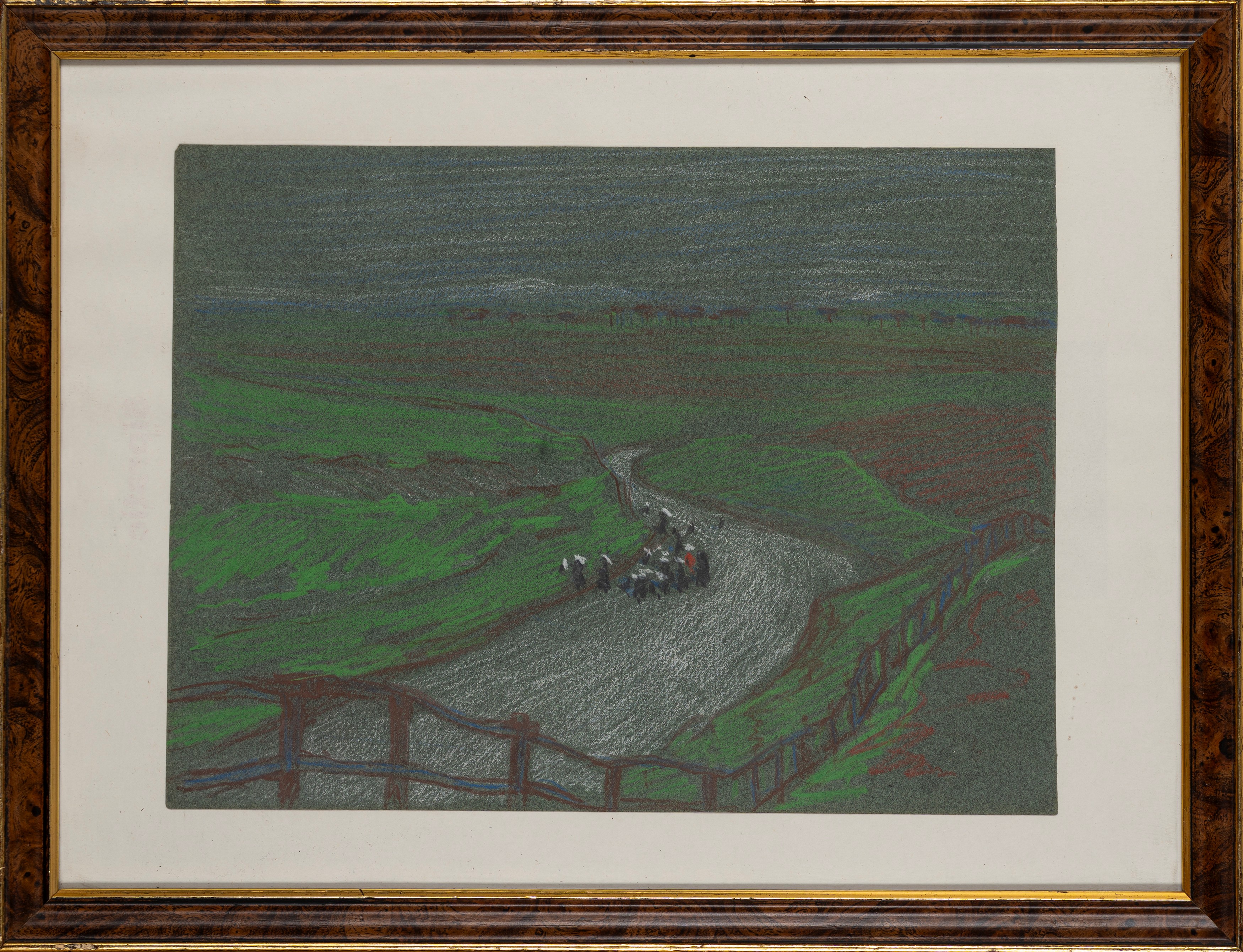 Pietro D'achiardi - Coppia di disegni con strade di campagna, pastello su carta azzurrina e matit...