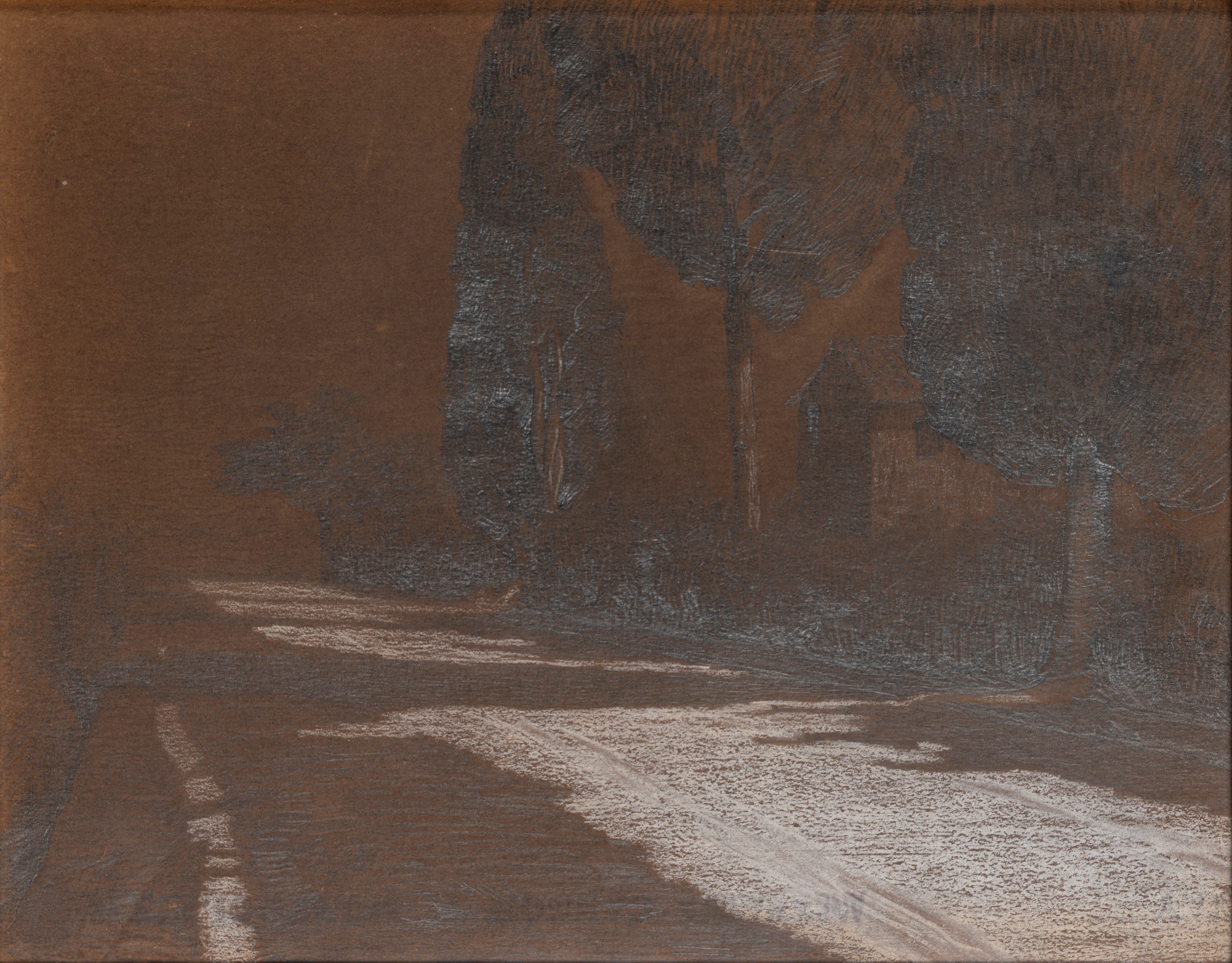 Pietro D'achiardi - Coppia di disegni con strade di campagna, pastello su carta azzurrina e matit...