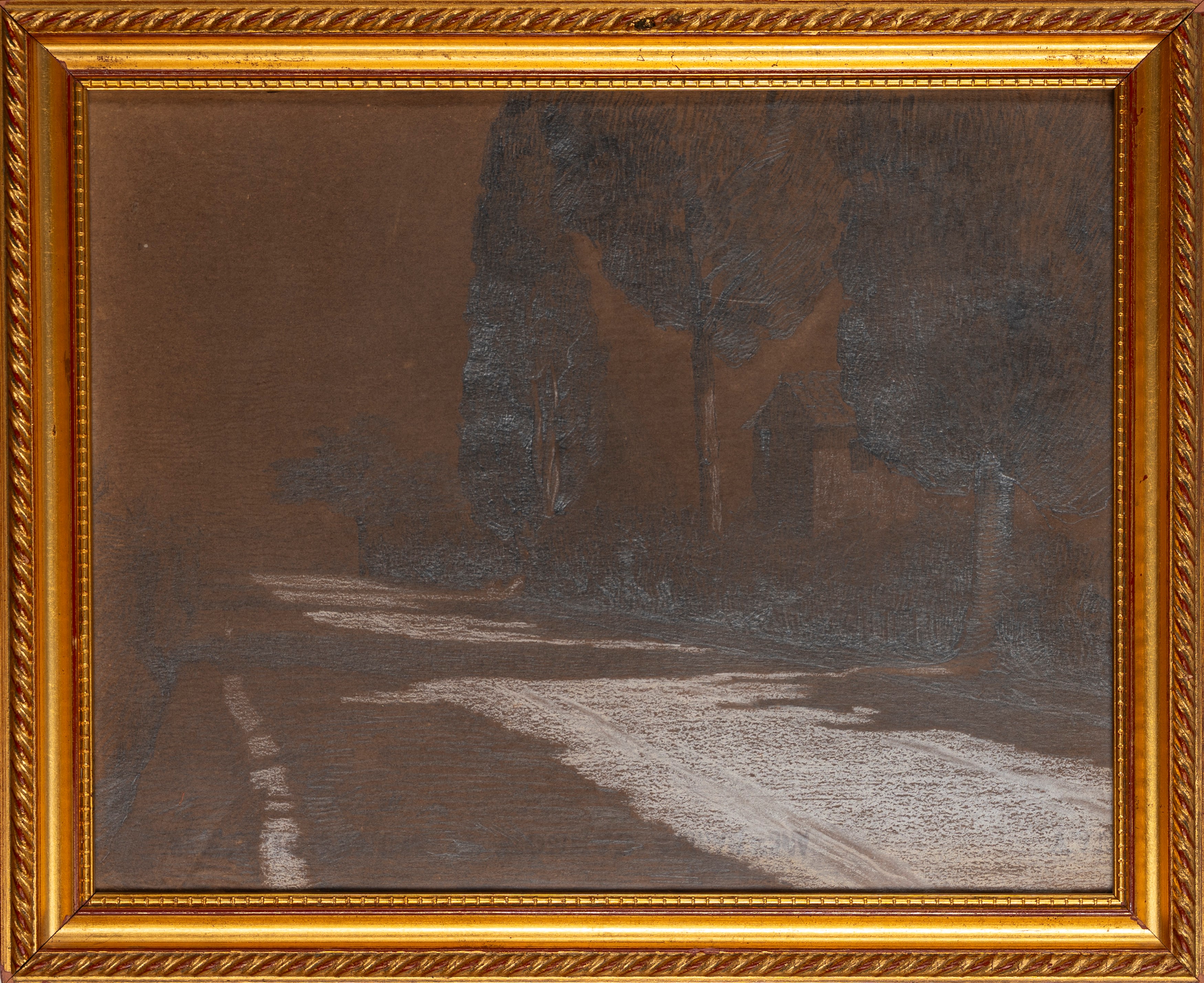 Pietro D'achiardi - Coppia di disegni con strade di campagna, pastello su carta azzurrina e matit...