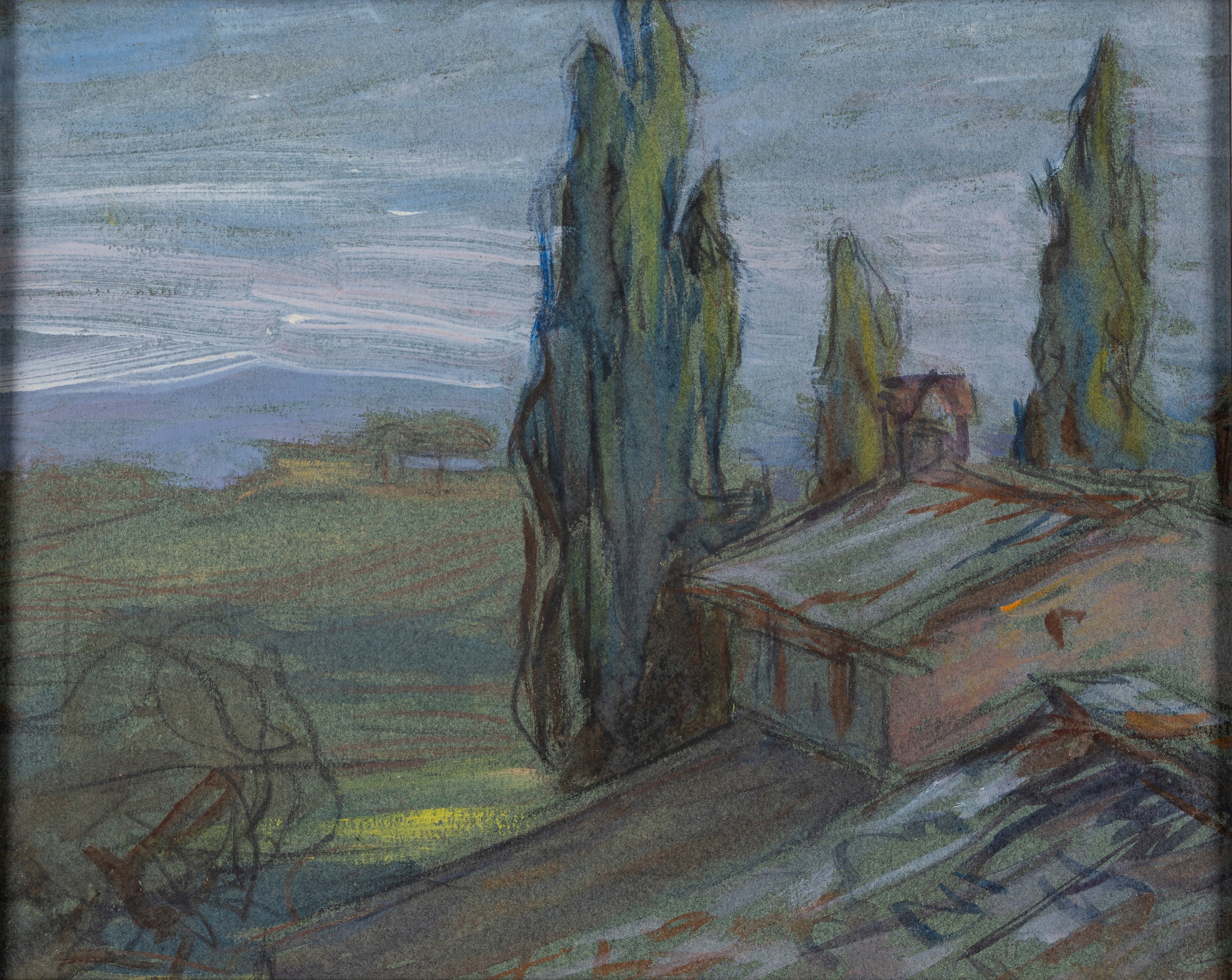 Pietro D'achiardi - Scorcio di Volterra e Paesaggio con Cipressi
