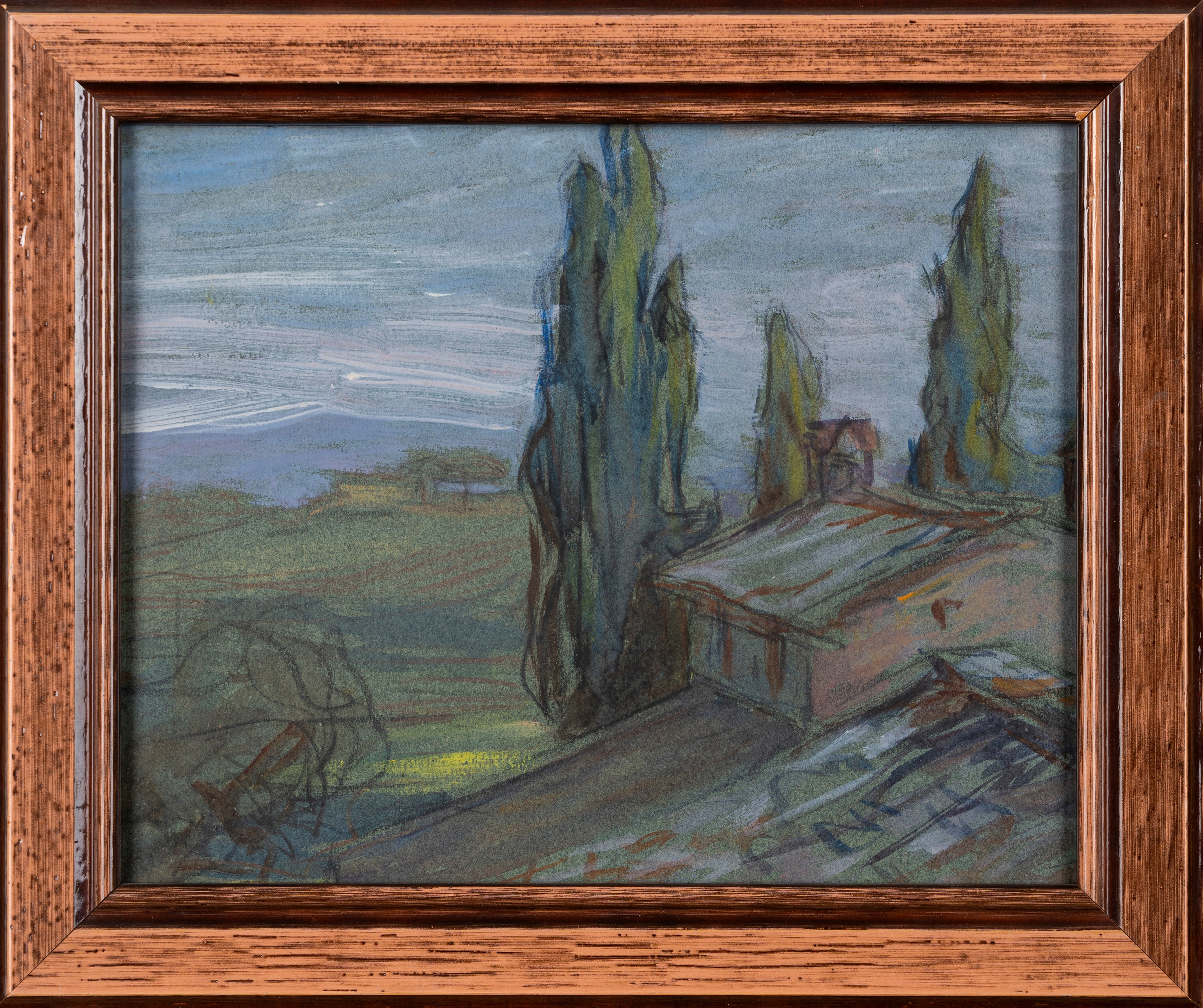 Pietro D'achiardi - Scorcio di Volterra e Paesaggio con Cipressi