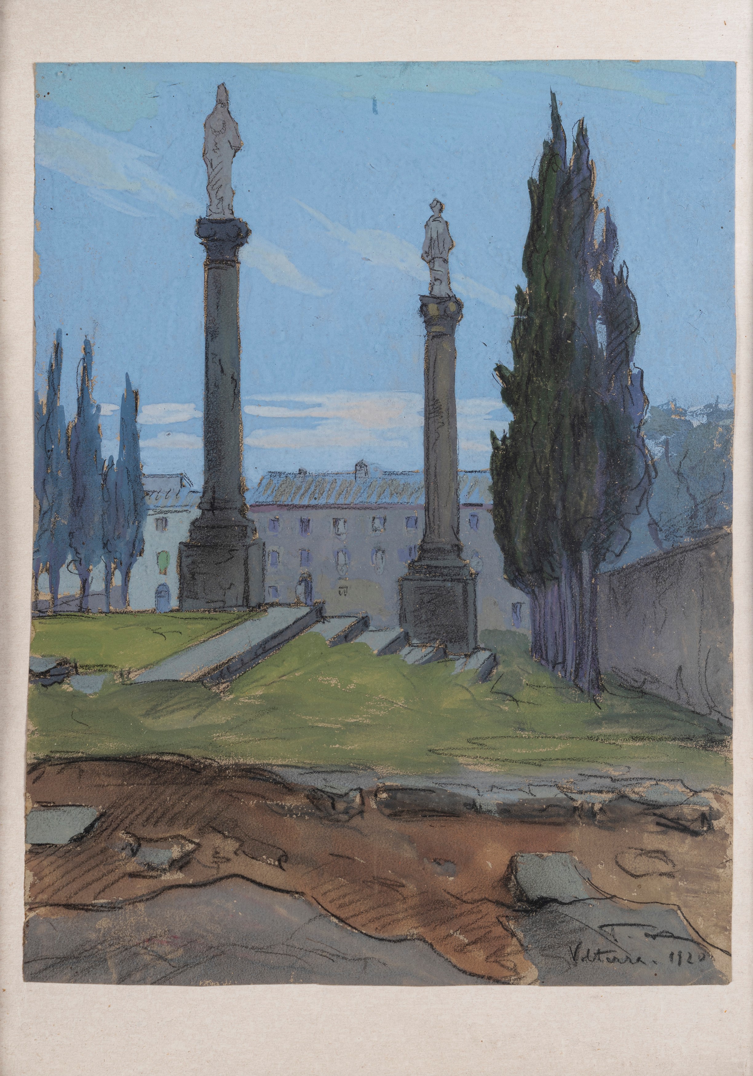 Pietro D'achiardi - Scorcio di Volterra e Paesaggio con Cipressi