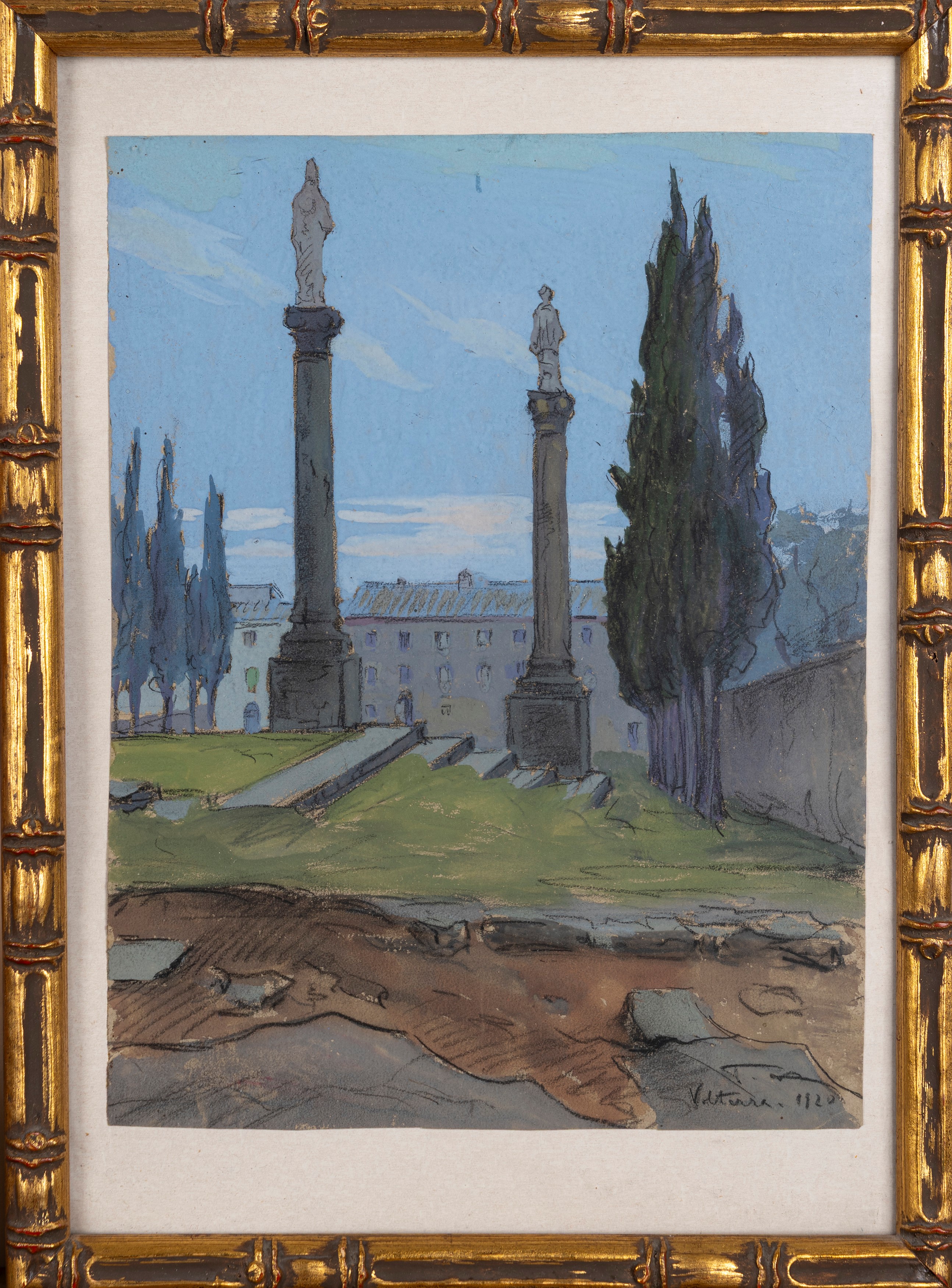Pietro D'achiardi - Scorcio di Volterra e Paesaggio con Cipressi