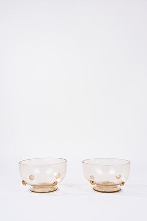 Coppia di coppe in vetro di Murano, Vittorio Zecchin per Cappellin, anni '20 - '30 del Novecento