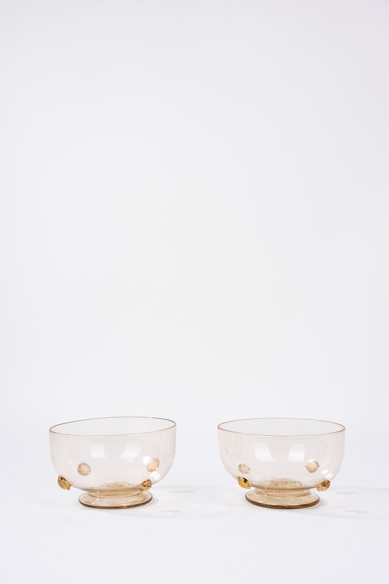 Coppia di coppe in vetro di Murano, Vittorio Zecchin per Cappellin, anni '20 - '30 del Novecento