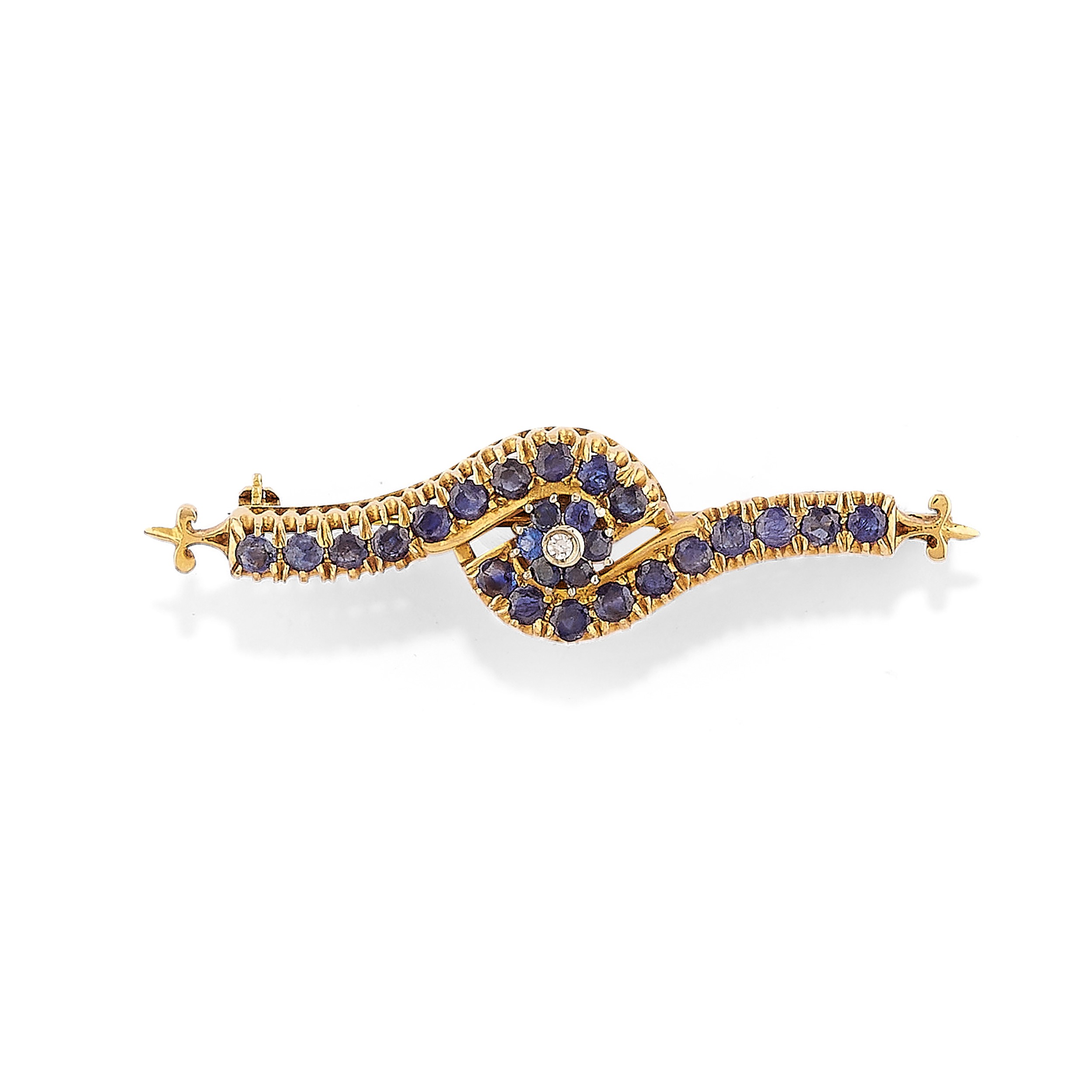 Set di tre spille in oro giallo 14k con pietre preziose