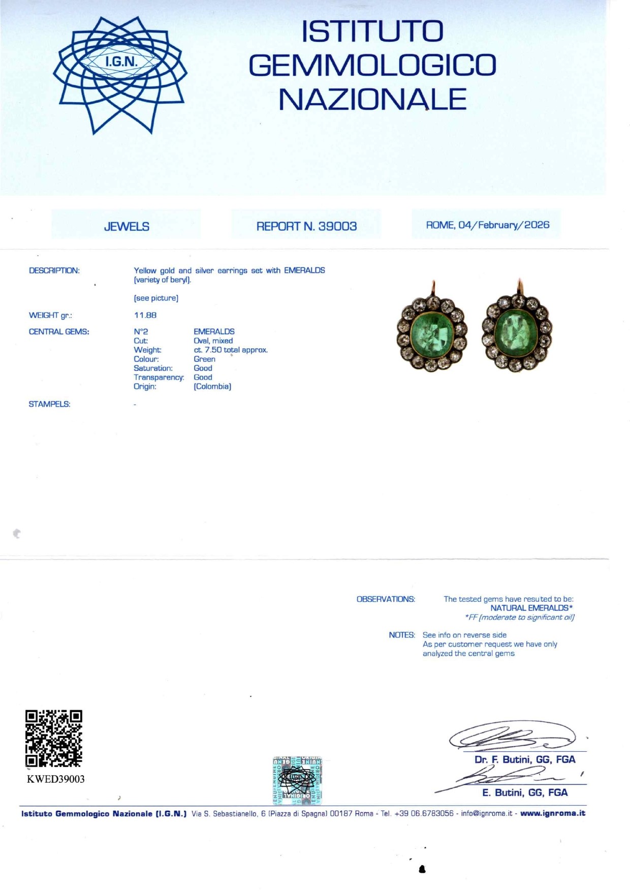 Orecchini a fiore con smeraldi e diamanti in oro giallo 18k e argento