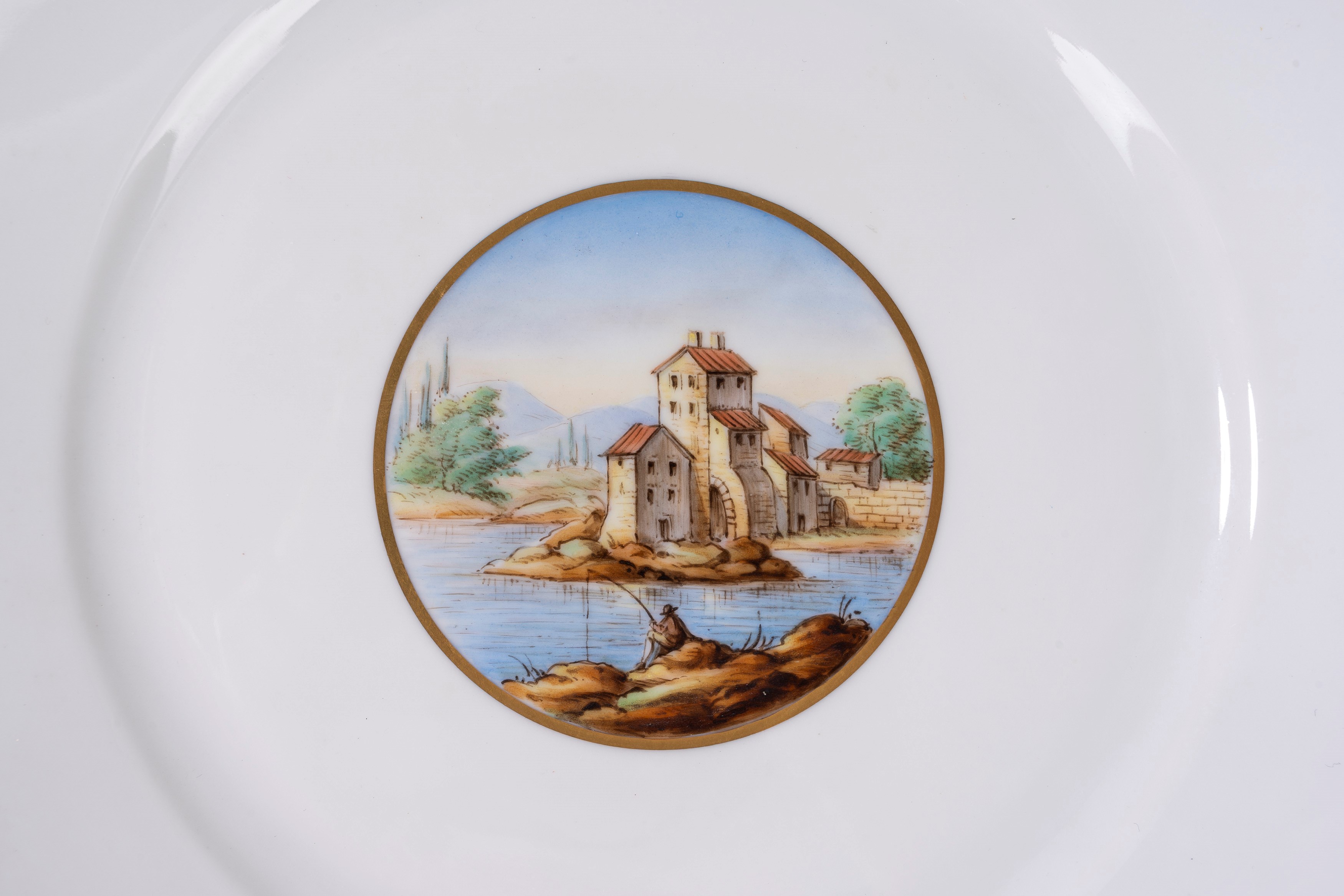 Richard Ginori, Lotto composto da sei piatti in porcellana con decorazioni paesaggistiche