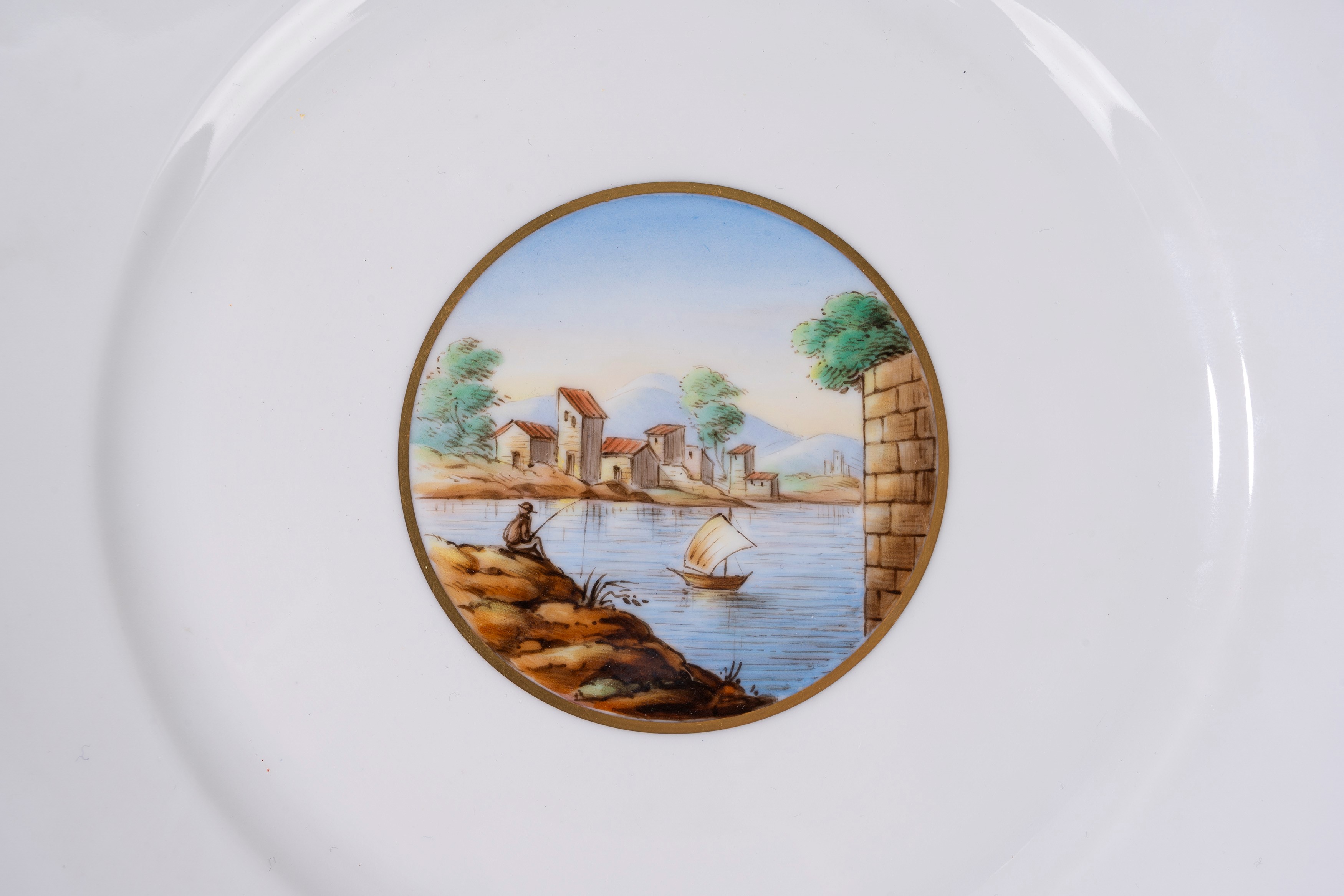 Richard Ginori, Lotto composto da sei piatti in porcellana con decorazioni paesaggistiche
