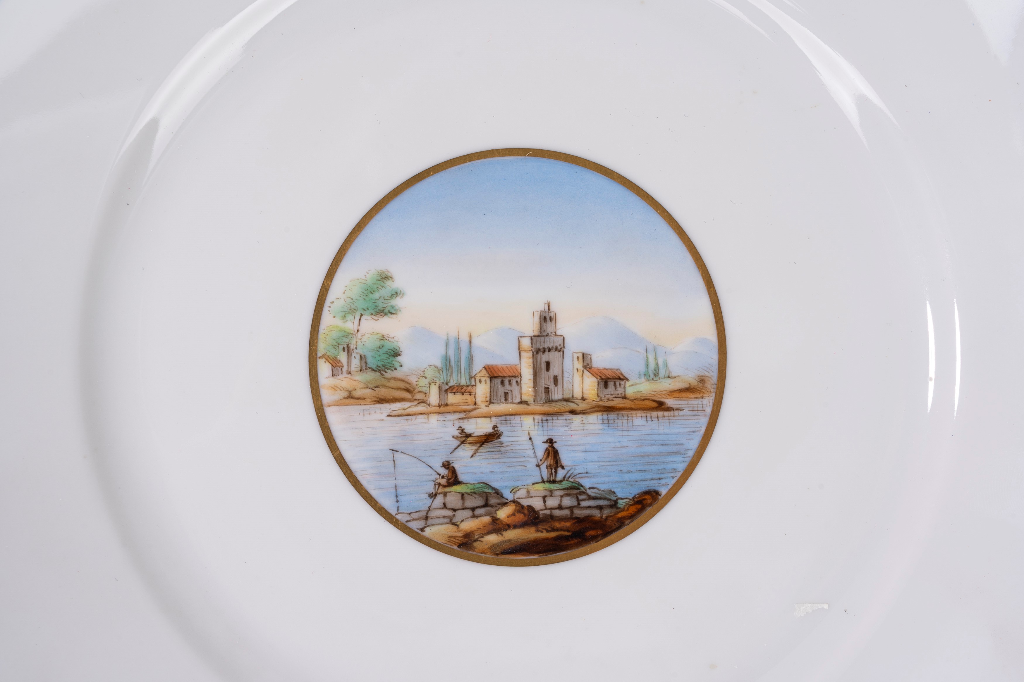 Richard Ginori, Lotto composto da sei piatti in porcellana con decorazioni paesaggistiche