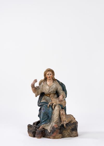 Madonna con agnellini, scultura in terracotta policroma, secolo XVII
