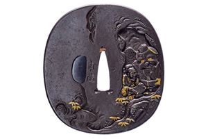 Bellissima tsuba firmata "Hozui"(?) della scuola Tetsugendo
