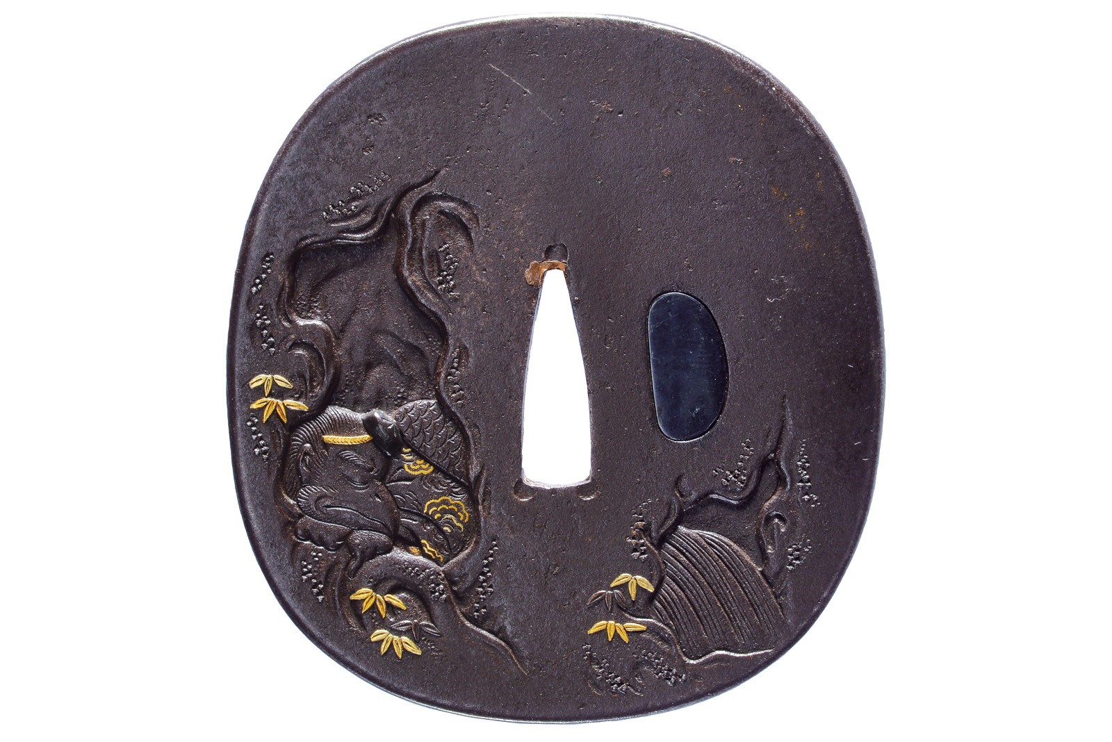 Bellissima tsuba firmata "Hozui"(?) della scuola Tetsugendo