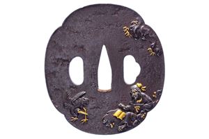 Tsuba firmata Shigenaga, con kakihan