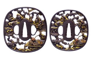 Coppia di tsuba per daisho in stile Hikonebori