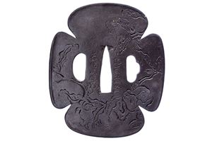 Tsuba firmata Haruaki Hogen, con kakihan