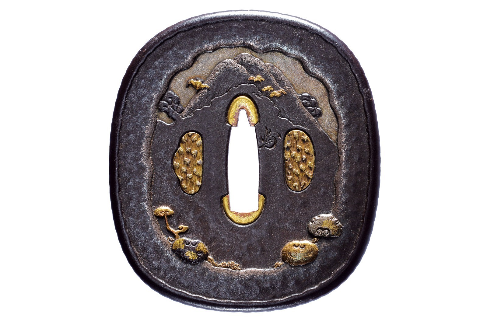 Bellissima ed importante tsuba firmata Hojusai Masakage, con kao, scuola Tanaka