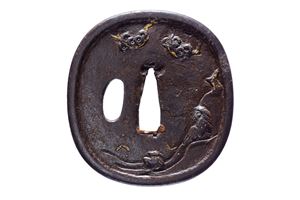 Interessante tsuba firmata Yamashiro Kuni ju Fujiwara Kanesada