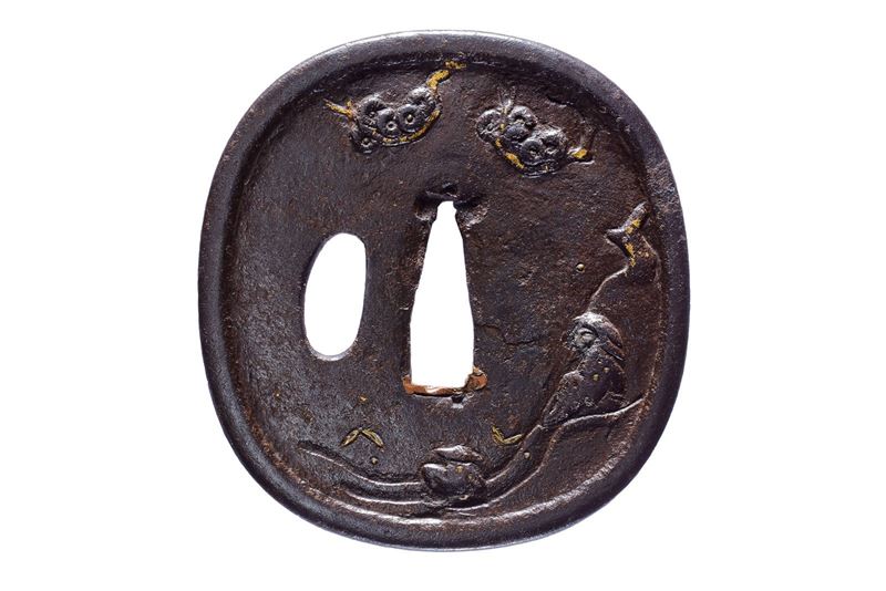 Interessante tsuba firmata Yamashiro Kuni ju Fujiwara Kanesada