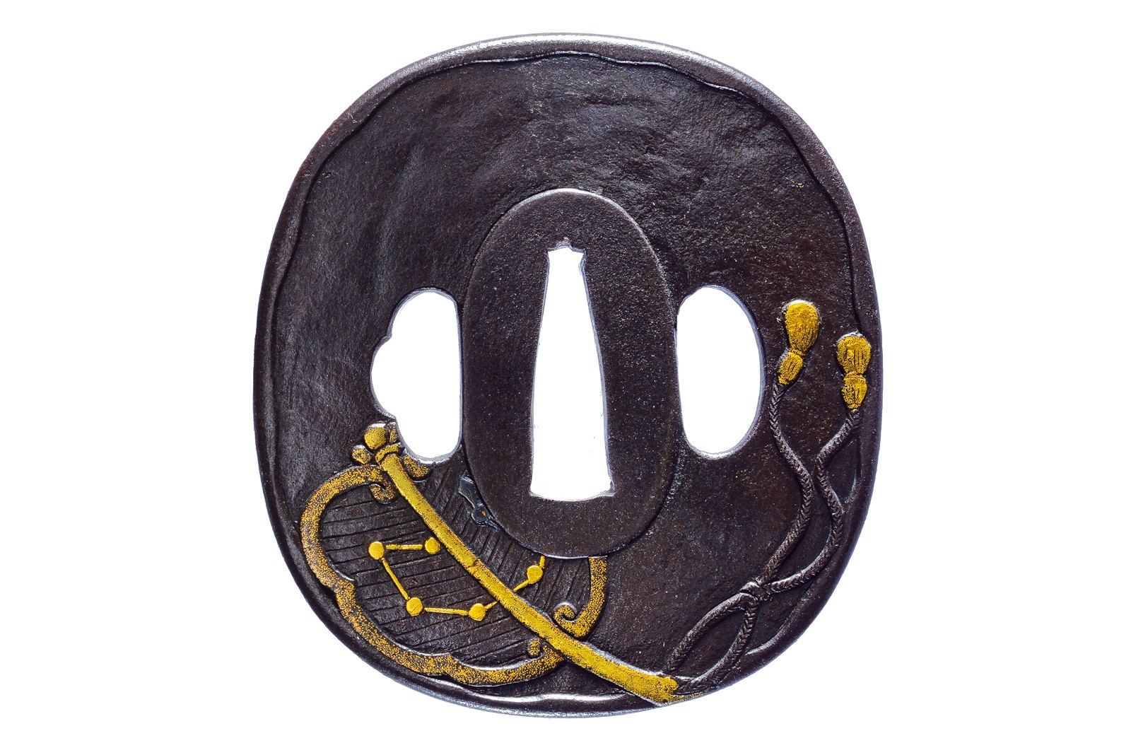 Bella tsuba firmata Umetada Shichizaemon Tachibana Shigeyoshi saku