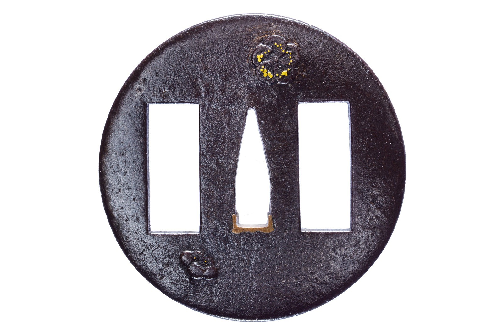 Bella tsuba firmata Umetada Shichizaemon Tachibana Shigeyoshi saku