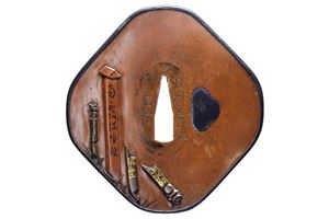 Straordinaria tsuba firmata Ushū Shōnai jū Nobukiyo saku