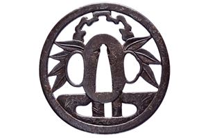 Tsuba firmata Yoshū Matsuyama jū Shōami Morikatsu saku