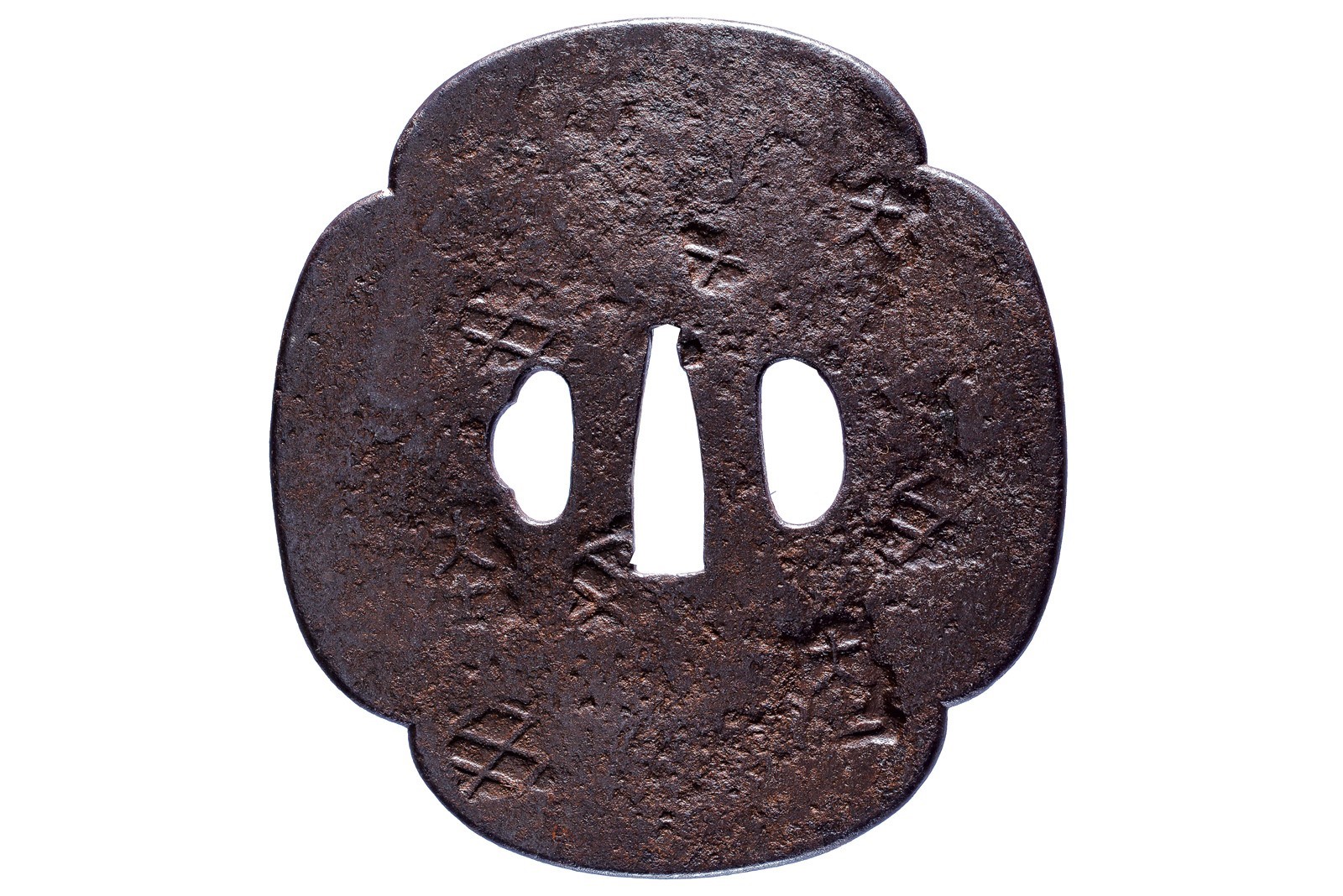 Tenhō, Grande tsuba mokko-gata in ferro, Periodo Edo