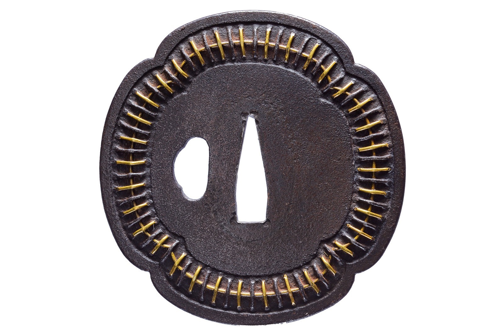 Tsuba giapponese, Rara tsuba mokko-gata in ferro, circa 1700