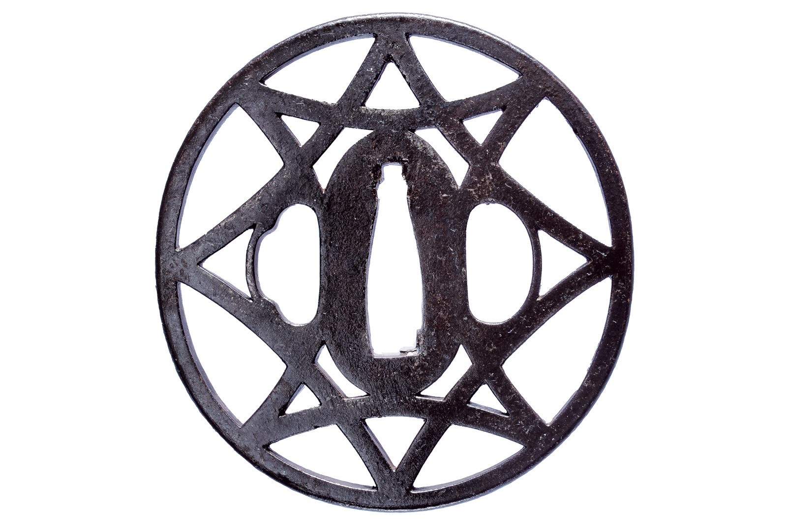 Kawaji Hisatsugu, Tsuba firmata Chōshū Hagi jū, ferro, giappone, Periodo Edo
