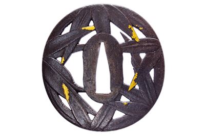 Bushū jū Masakata, Tsuba in ferro con foglie di bambù