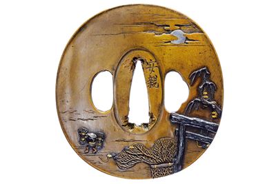 Yasuchika, Bella tsuba, ottone, Periodo Edo