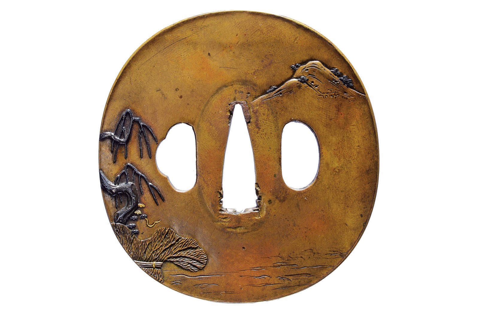 Yasuchika, Bella tsuba, ottone, Periodo Edo
