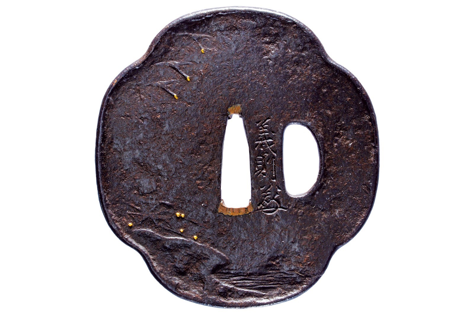 Tsuba firmata Yoshinori, con kao