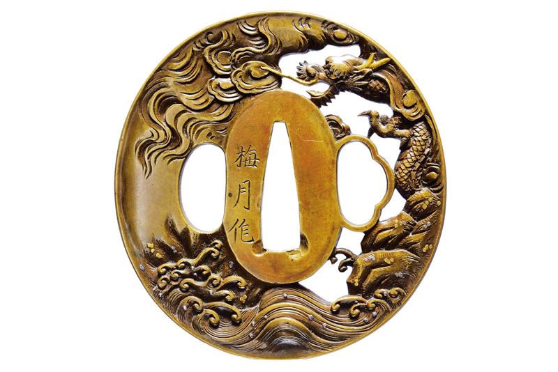 Tsuba firmata Baigetsu saku