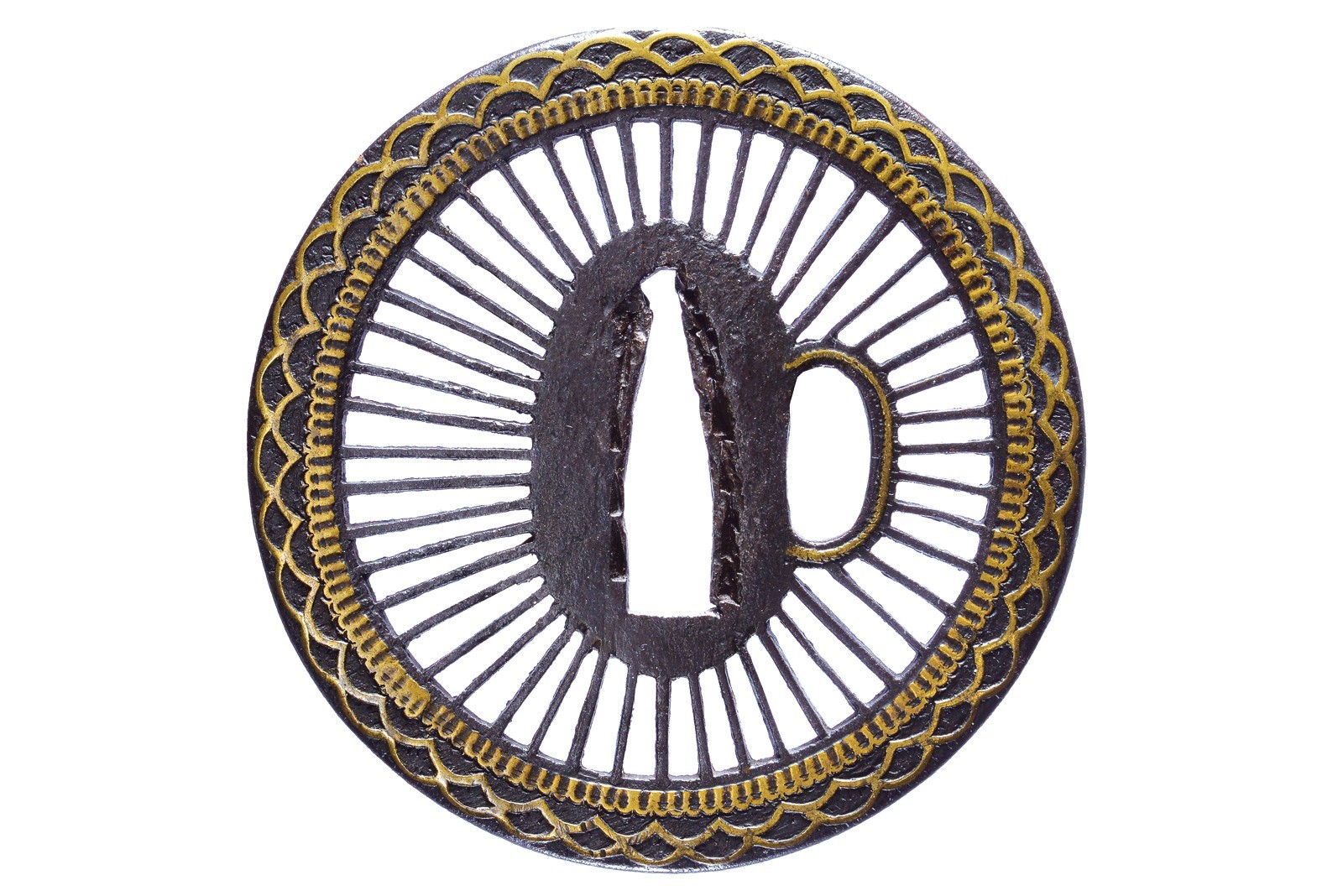 Tsuba della scuola Saotome con decorazioni della scuola di Kyoto