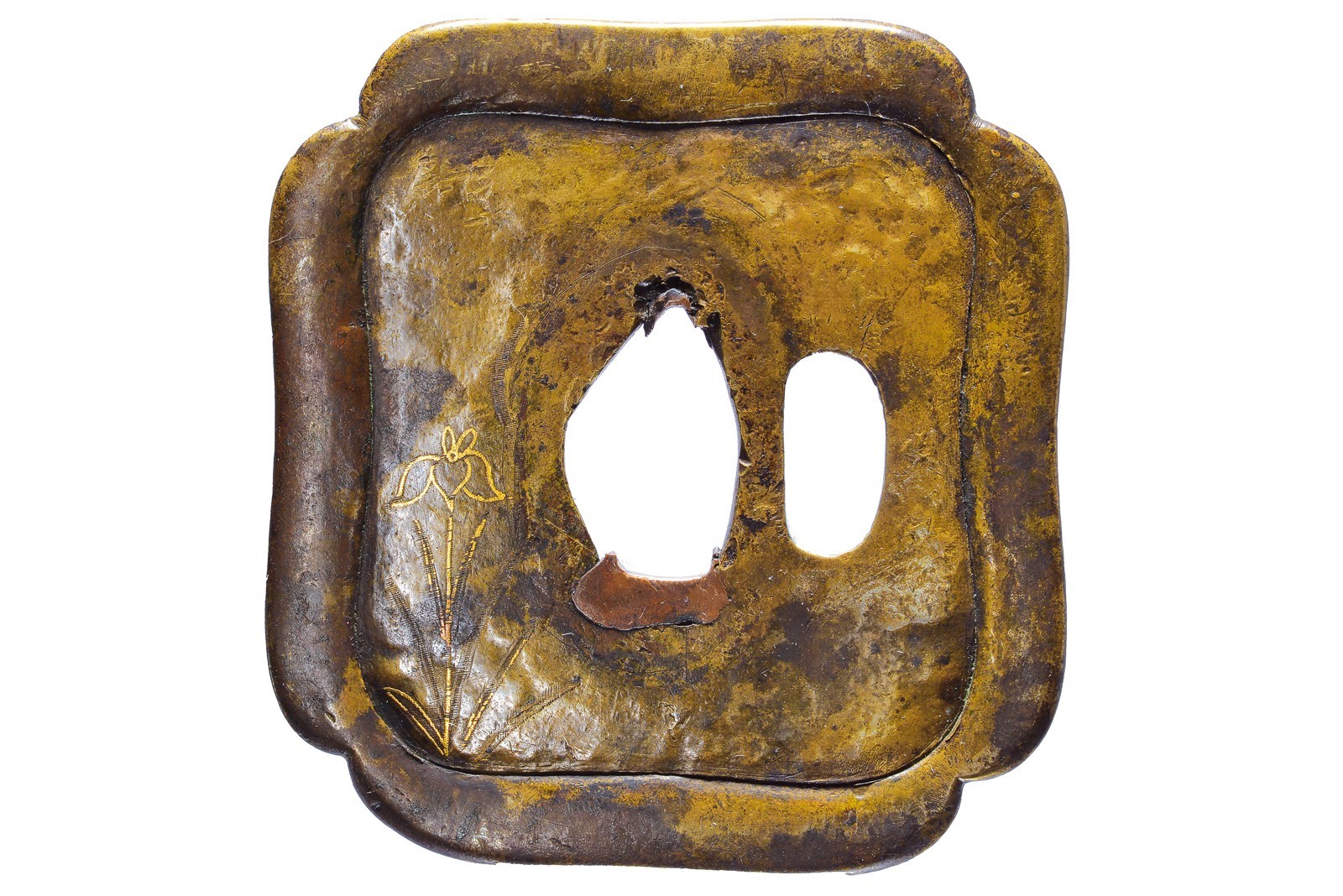 Importante tsuba con resti di firma "mitsu..."