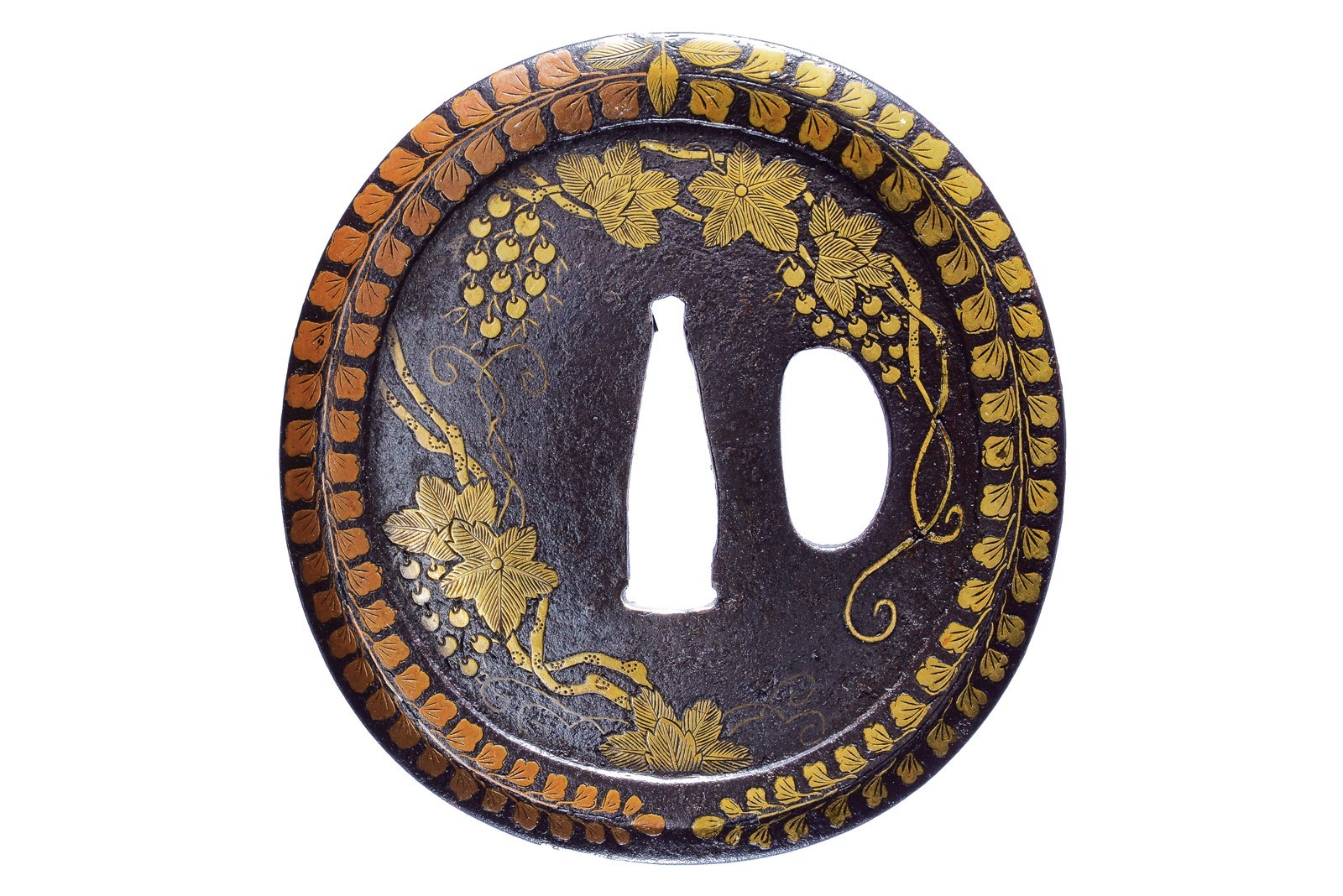 Bella tsuba firmata Yamashiro ju nin Tadashige saku