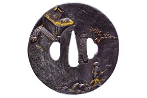 Importante e rara tsuba attribuito ad un maestro Shoami di Kyoto