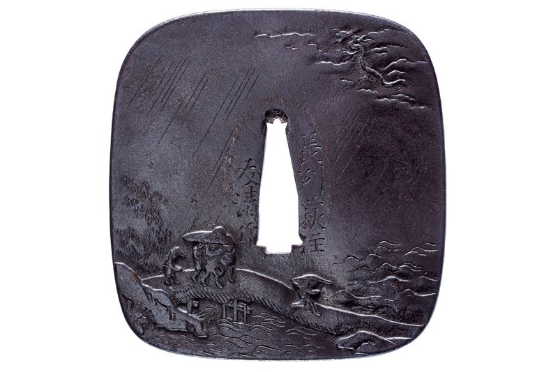 Tsuba firmata Chōshū Hagi jū Tomokiyo saku