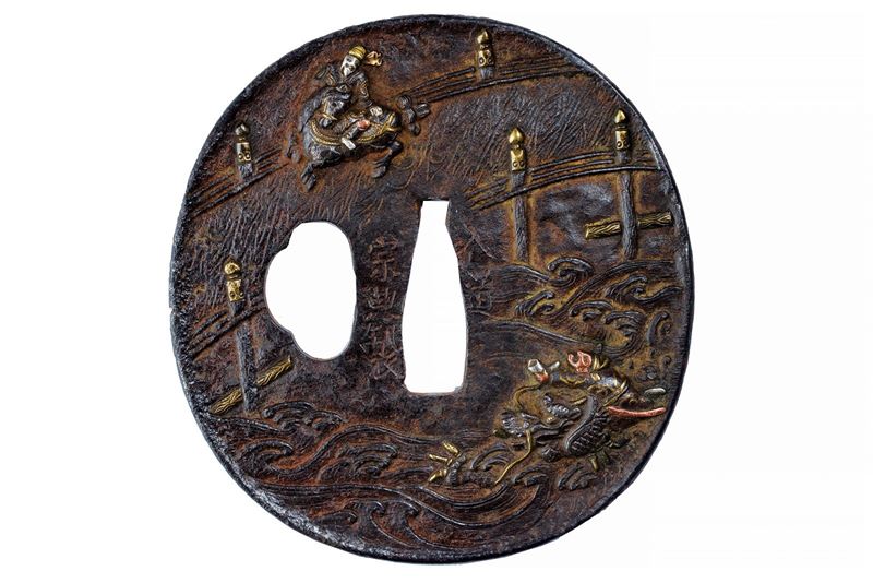 Interessante tsuba firmata Nyudo Soten Sei - Koshu Hikone ju Soheishi