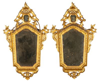 Coppia di specchierine a ventola, secolo XIX, con specchio al mercurio
