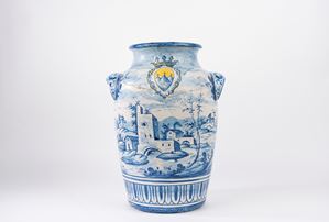 Stagnone in maiolica bianca e blu, secolo XIX