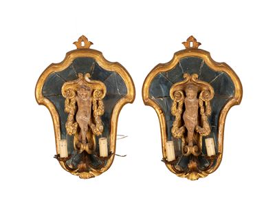 Applique in legno intagliato e dorato con specchi al mercurio, secoli XVIII-XIX
